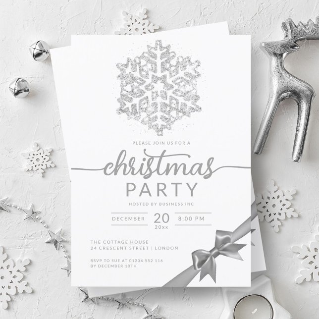 Silver Winter Glitzer Snowflake Company Xmas Einladung (Silver Winter Glitter Snowflake Company Xmas Invitation)