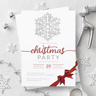 Silver Winter Glitzer Snowflake Company Xmas Einladung