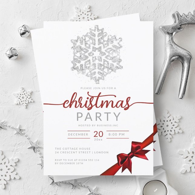 Silver Winter Glitzer Snowflake Company Xmas Einladung (Silver Winter Glitter Snowflake Company Xmas Invitation)