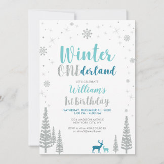 Silver Winter onederland 1. Geburtstagsparty Einladung