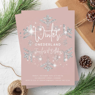 Silver Winter ONEDERLAND Geburtstag Dusty Rose Einladung