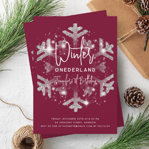Silver Winter ONEDERLAND Geburtstag Glitzer Magent Einladung