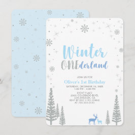Silver Winter onederland Junge 1. Geburtstag Party Einladung