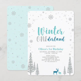Silver Winter onederland Junge 1. Geburtstag Party Einladung