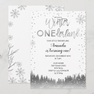 Silver Winter ONEderland Schnee Geburtstag Einlade Einladung
