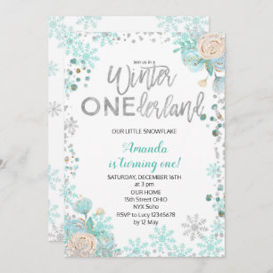 Silver Winter ONEderland Snow Birthday Invite Girl Einladung