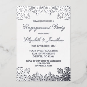 Silver Winter Snowflake Engagement Party Folieneinladung