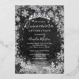 Silver Winter Snowflake Garden Quinceanera Folieneinladung