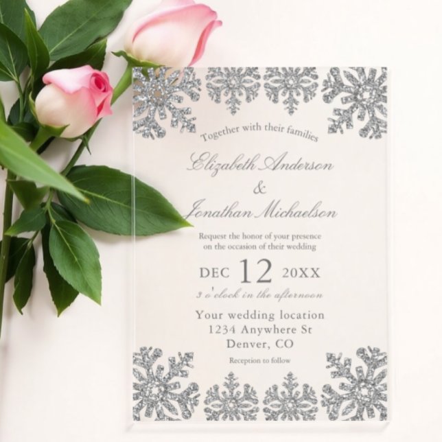 Silver Winter Snowflake Wedding Acryleinladungen (Von Creator hochgeladen)