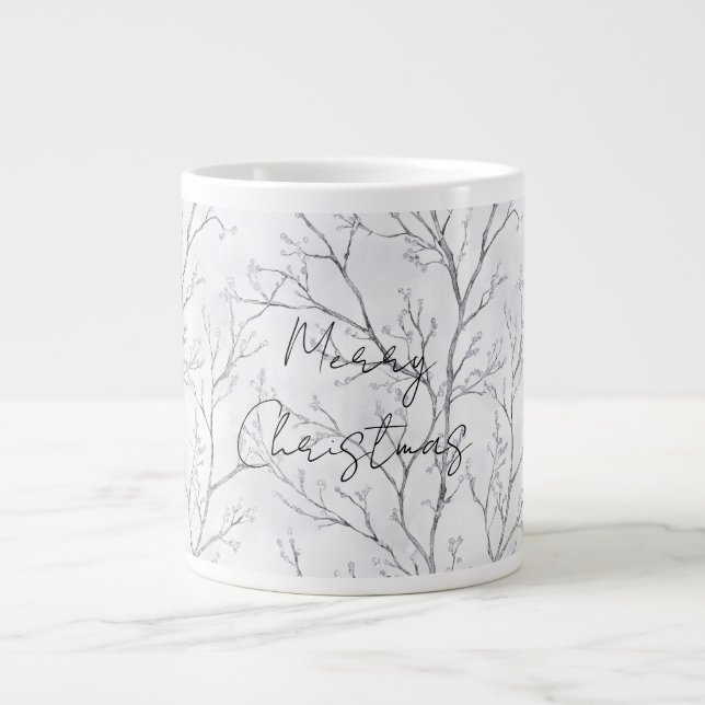 Silver Winter Trees Weihnachten Jumbo-Tasse (Vorderseite)