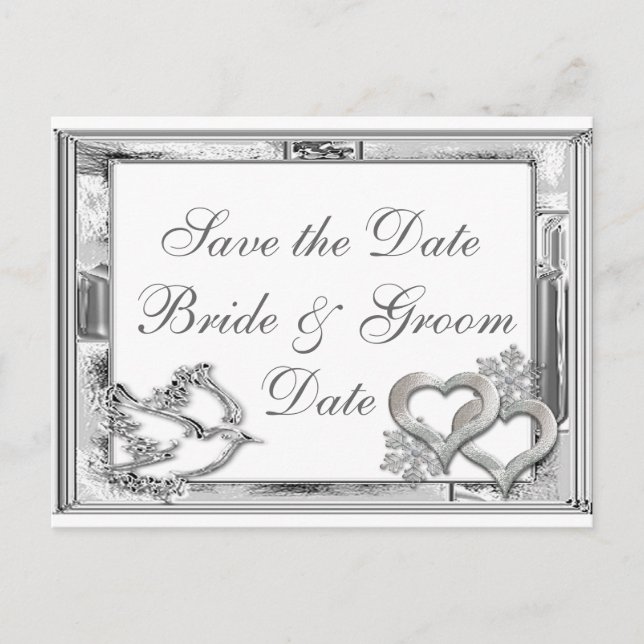 Silver Winter Wedding Save the Date Postkarten (Vorderseite)