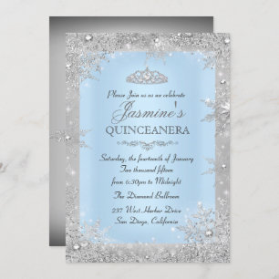 Silver Winter Wonderland Blue Quinceanera Einladun Einladung