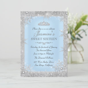 Silver Winter Wonderland Blue Sweet 16 Einladung