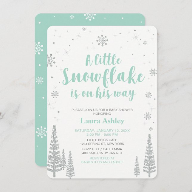 Silver Winter Wonderland, Boy Baby Shower, 4.5x6.2 Einladung (Vorne/Hinten)