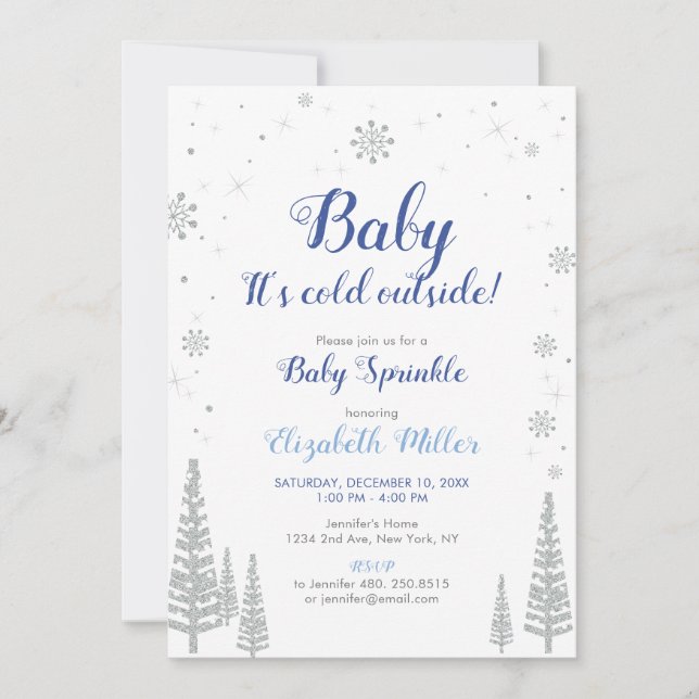 Silver Winter Wonderland - Boy Baby Sprinkle Card Einladung (Vorderseite)