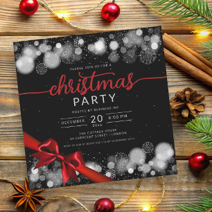 Silver Winter Wonderland Company Xmas Red Ribbon Einladung