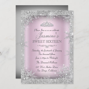 Silver Winter Wonderland Pink Sweet 16 Einladung