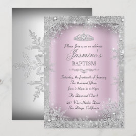 Silver Winter Wonderland Pink Taufe Christening Einladung