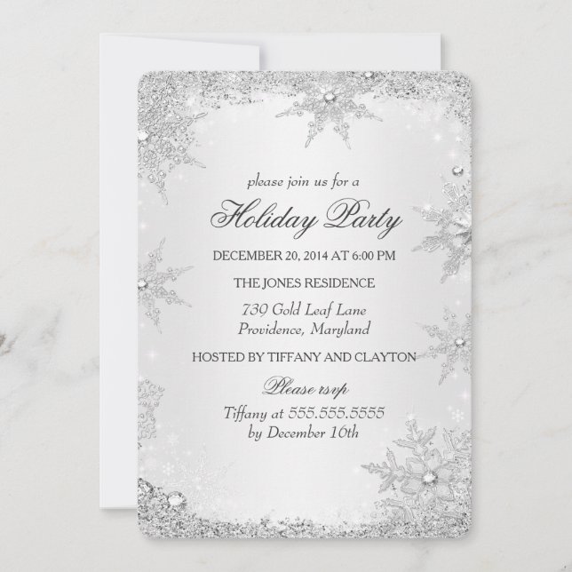 Silver Winter Wonderland Weihnachtsfeier 2 Einladung (Vorderseite)
