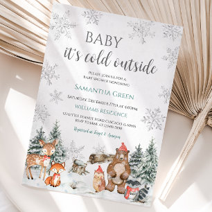 Silver Winter Woodland Babydusche Einladung