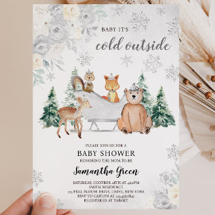 Silver Winter Woodland Babydusche Einladung