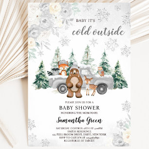 Silver Winter Woodland Babydusche Einladung