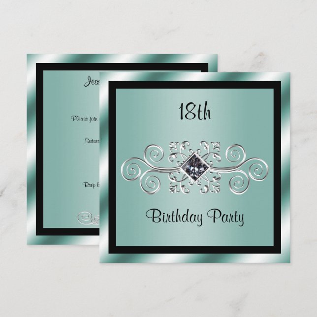 Silver Wirbel & Diamond 18. Geburtstagsparty Einladung (Vorne/Hinten)