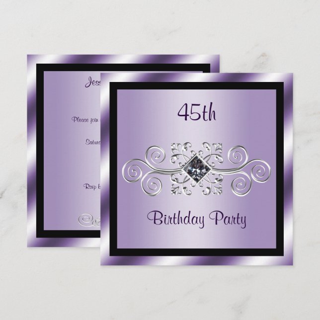 Silver Wirbel & Diamond 45. Geburtstagsparty Einladung (Vorne/Hinten)