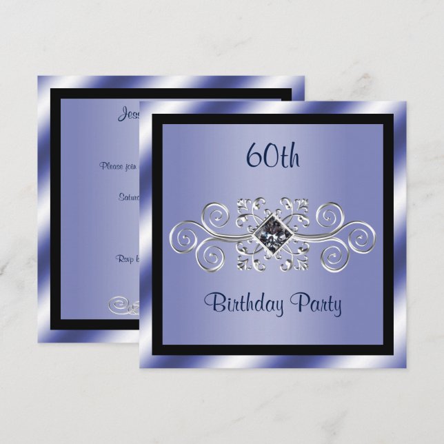 Silver Wirbel & Diamond 60. Geburtstagsparty Einladung (Vorne/Hinten)