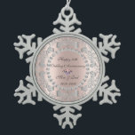 Silver Wirbel Rose Gold 10. Hochzeitstag Schneeflocken Zinn-Ornament<br><div class="desc">Elegante silberne Wirbel,  und Diamant auf der Rose Gold Hintergrund 10. Hochzeitstag Schmuck.</div>