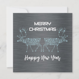 Silver wish card Christmas new year blue reindeer Feiertagskarte