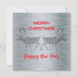 Silver wish card Merry Christmas new year reindeer Feiertagskarte
