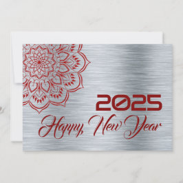 Silver wish card New Year with mandala Feiertagskarte