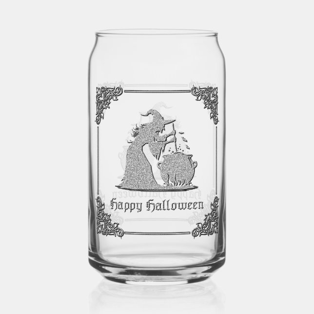 Silver Witch & Cauldron Halloween Dosenglas (Vorderseite)