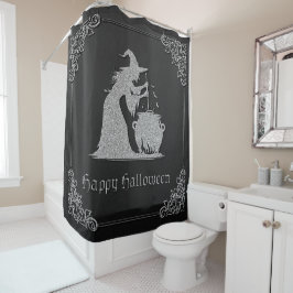 Silver Witch & Cauldron Halloween Duschvorhang