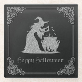 Silver Witch & Cauldron Halloween Glasuntersetzer