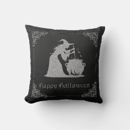 Silver Witch & Cauldron Halloween Kissen