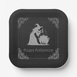 Silver Witch & Cauldron Halloween Pappteller
