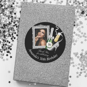 Silver Womens Birthday Vielen Dank Runder Aufkleber