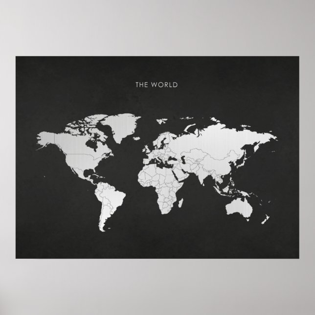 Silver World Map Poster (Vorne)