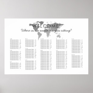 Silver World Map Seekarte Poster