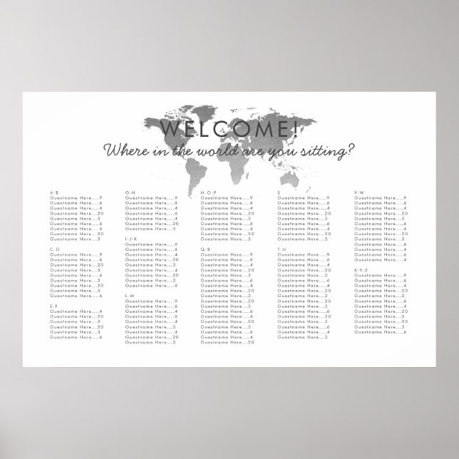 Silver World Map Seekarte Poster (Vorne)