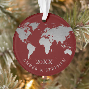 Silver World Map Travel Keepake Personalisiert Ornament