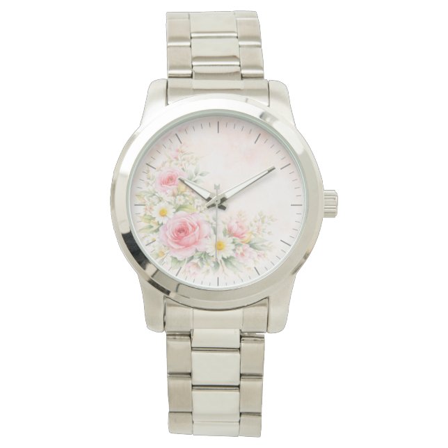 Silver wristwatch with a soft floral design – blos armbanduhr (Vorderseite)