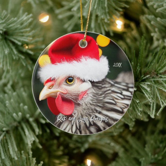 Silver Wyandotte Chicken Weihnachtsmannmütze Weihn Keramik Ornament (Baum)