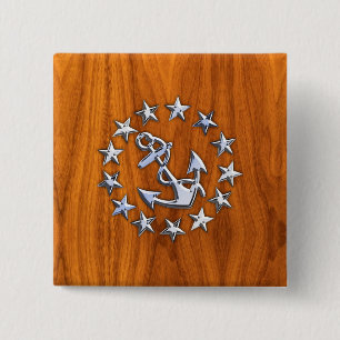 Silver Yacht Flag auf Nautical Teak Wood Print Button