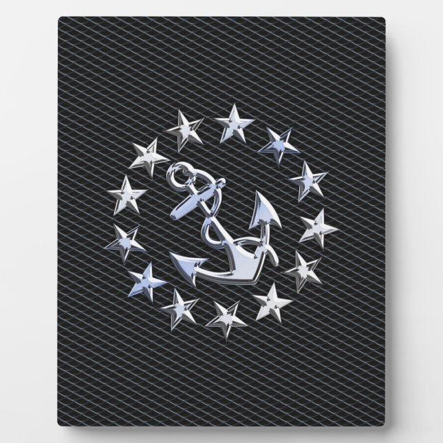 Silver Yacht Naval Flag auf Charcoal Grille Fotoplatte (Vorderseite)