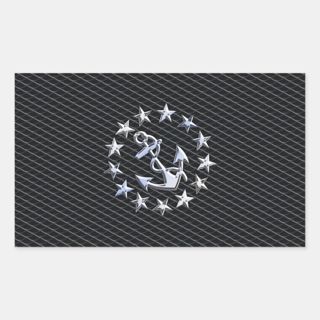 Silver Yacht Naval Flag auf Charcoal Grille Rechteckiger Aufkleber (Vorderseite)
