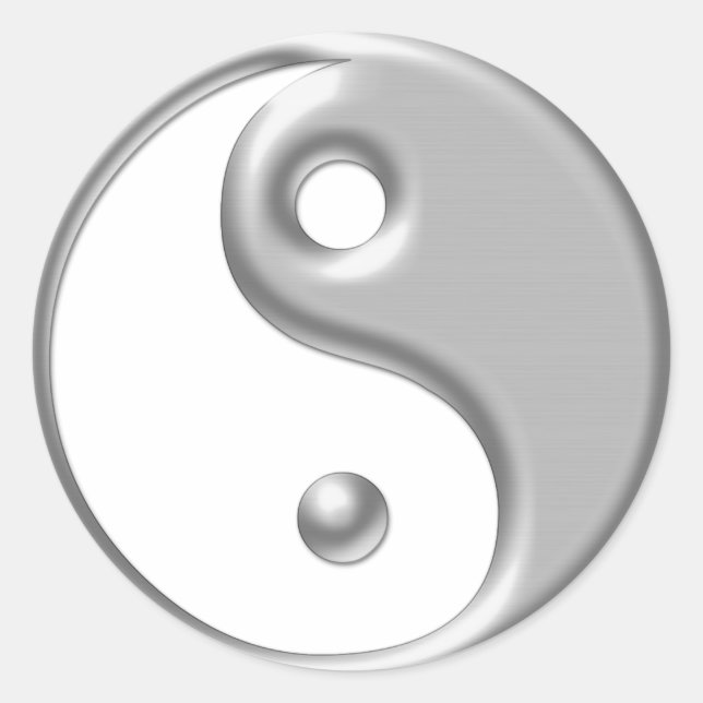 Silver Ying Yang Runder Aufkleber (Vorderseite)