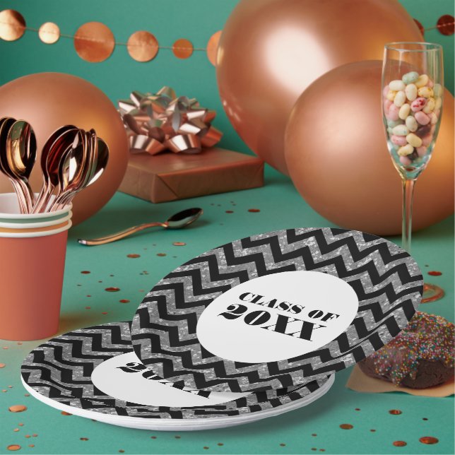 Silver Zickzack Glitzer Abschluss Paper Teller (Multi)